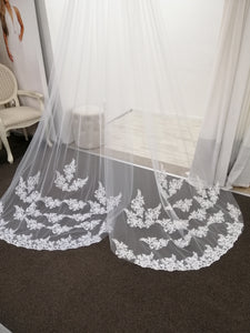 BBV4 single layer 3m Cathedral veil with lace detail trim. Elegant addition