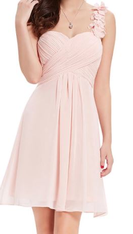 BM055 One shoulder,  light pink, knee length , size 12.