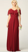 BM1010 Burgundy. Chiffon off shoulder. Available to order. $299.00