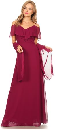 BM1010 Burgundy. Chiffon off shoulder. Available to order. $299.00