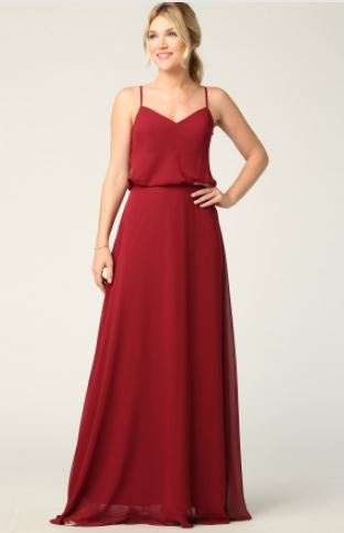 BM1015 Burgundy. Chiffon spag straps. Available to order. $299.00.