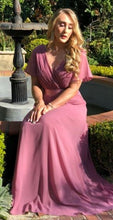 BM102 Mauve. Maxi length gown with short sleeves.Available to order. $179.00
