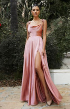 BM1060 Dessert Rose. A-line, satin maxi dress. Available to order. $399.