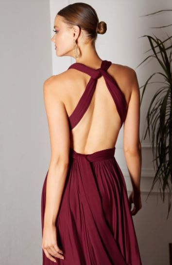 BM1070 Burgundy.  Multiway gown with extra bandeu. Available to order. $199.00