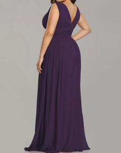 BM2000 Dark purple. Maxi length v neck chiffon gown. Available to order. $159.00
