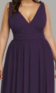 BM2000 Dark purple. Maxi length v neck chiffon gown. Available to order. $159.00
