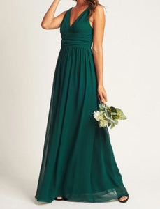 BM2000 Emerald green. V neck chiffon gown. Available to order. $159.00