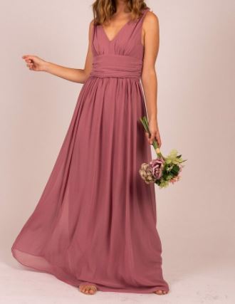 BM2000 Mauve. Maxi length,  V-neck chiffon gown. Size 14