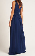 BM2000 Navy. Maxi length v neck chiffon gown. Available to order. $159.00.