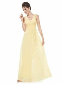 BM2111 Yellow. V-neck chiffon gown. Size 12