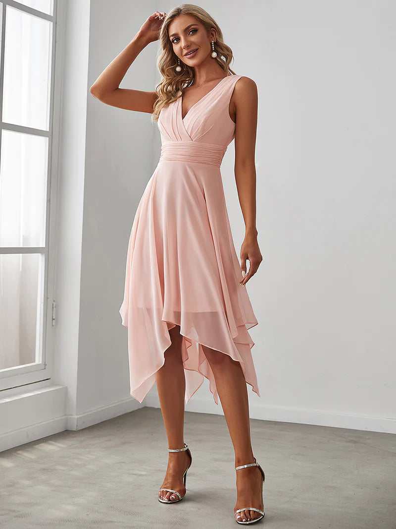 Blush knee length bridesmaid dresses hot sale