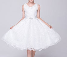 G20207 white lace v neck flower girl, communion, party dress. Age 3-10
