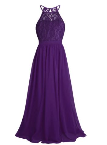 G20216P. Purple lace and chiffon halter flower girl/ party dress age 12.