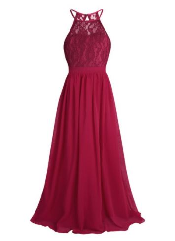 G20216B. Burgundy lace and chiffon halter flower girl/ party dress age 14.