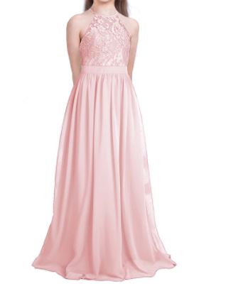 G20216. Pink lace and chiffon halter flower girl/ party dress age 10.