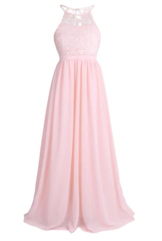 G20216. Pink lace and chiffon halter flower girl/ party dress age 10.