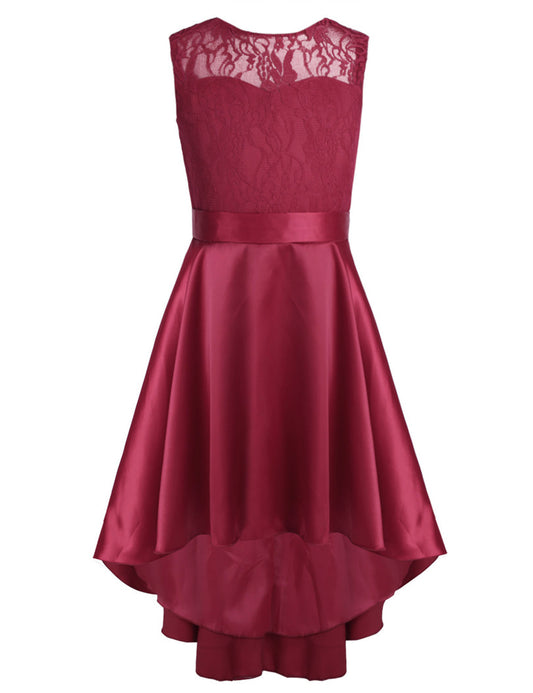 G20217B Burgundy lace and satin flower girl/ party dress age 12.