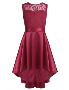 G20217B Burgundy lace and satin flower girl/ party dress age 12.