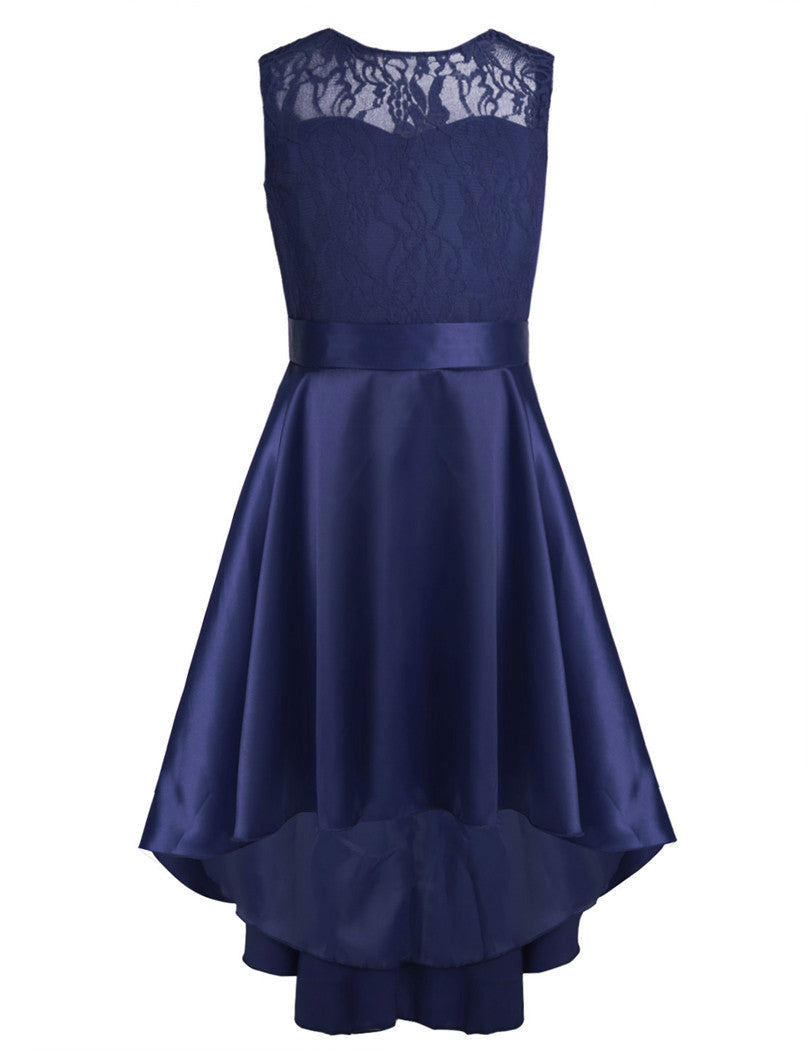 G20217N. Navy lace and satin flower girl/ party dress age 14.