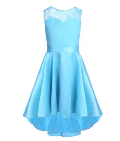 G20217B Blue lace and satin flower girl/ party dress age 6