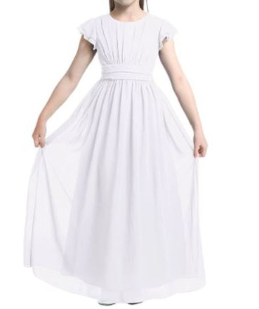 G20226 White, chiffon communion, flower girl/ party dress age 10.