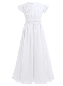 G20226 White, chiffon communion, flower girl/ party dress age 10.