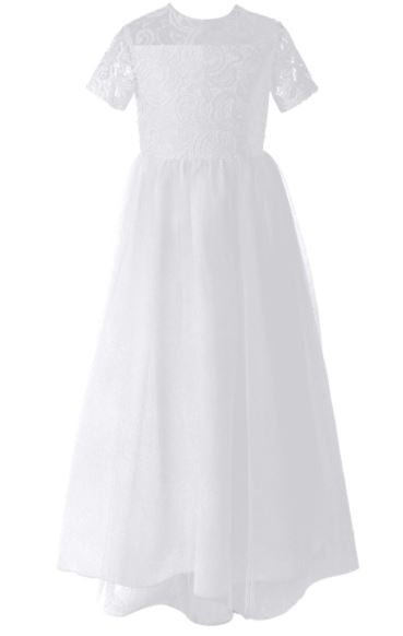 G20227. White lace and tulle flower girl, communion, party dress.