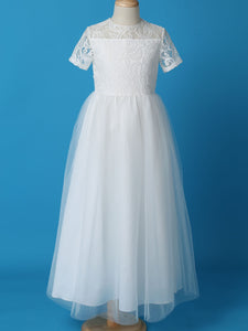 G20227. White lace and tulle flower girl, communion, party dress.