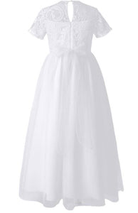 G20227. White lace and tulle flower girl, communion, party dress.