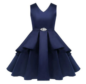 G20234N Navy V neck, 2 layer skirt junior bridesmaid, party dress.