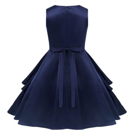 G20234N Navy V neck, 2 layer skirt junior bridesmaid, party dress.