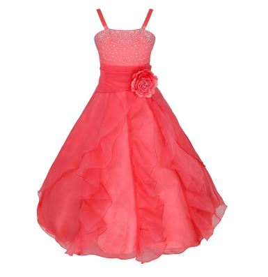 G20235C Coral, organza, layered skirt junior bridesmaid, party dress. Age 10