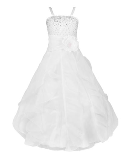 G20235W White, organza, layered skirt junior bridesmaid, party dress.