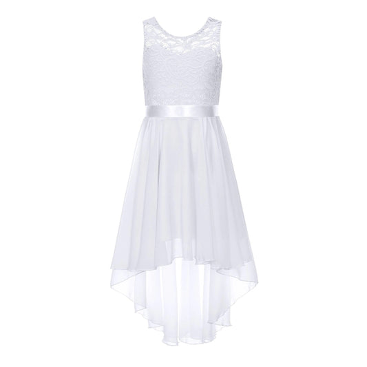 G20270W White lace and chiffon flower girl/ party dress. Size 6, 8 and 10.