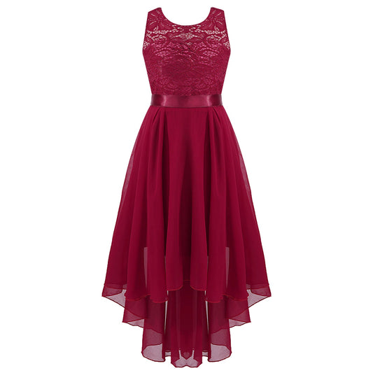 G20270 Burgundy lace and chiffon flower girl/ party dress. Age 8 and 12