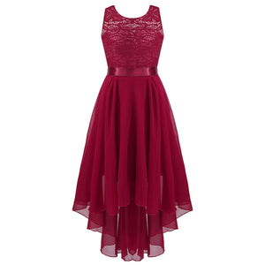 G20270 Burgundy lace and chiffon flower girl/ party dress. Age 8 and 12