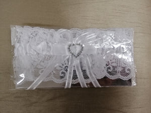 BBG7 White Lace bridal garter with silver heart detail