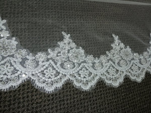 BBV20 double layer 3m Cathedral veil with sequined lace trim