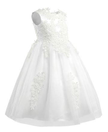 G20202. Applique and tulle flower girl, communion, party dress. Age 5 and 8.