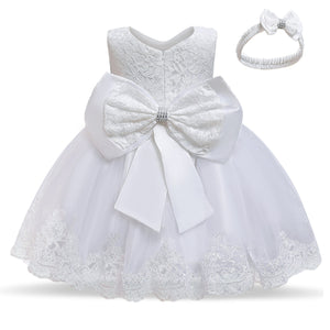 G20260W white flower girl/party dress with matching headband. Age 2