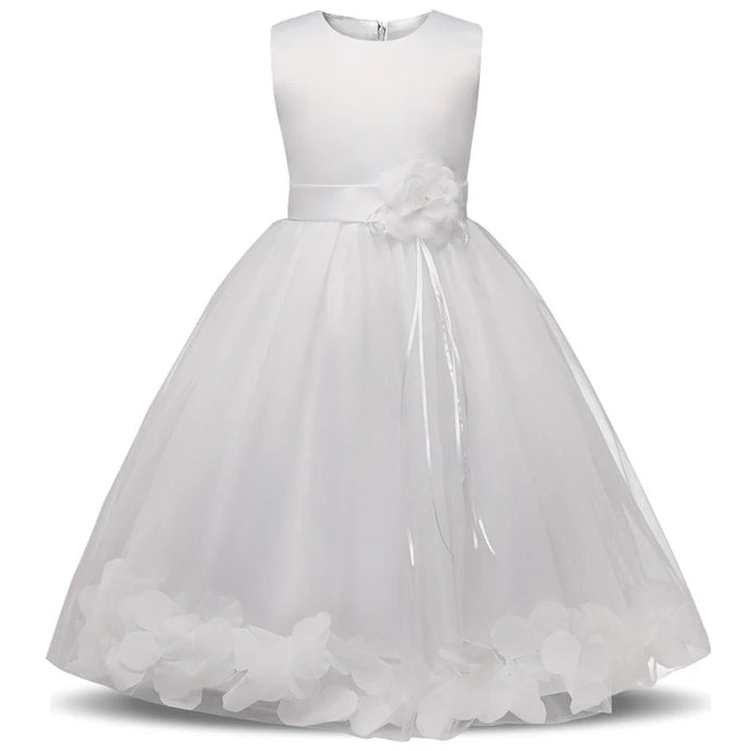 G20267. White satin and tulle flower girl/ communion/ party dress. Age 5.